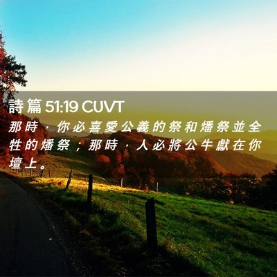 Picture 02 - 詩 篇 51:19 CUVT - 那 時 ， 你 必 喜 愛 公 義 的 祭 和 - Bible Verse Picture