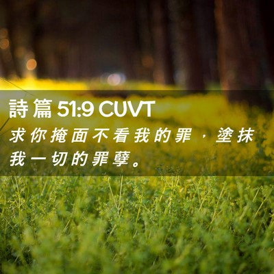 Picture 02 - 詩 篇 51:9 CUVT - 求 你 掩 面 不 看 我 的 罪 ， 塗 抹 - Bible Verse Picture