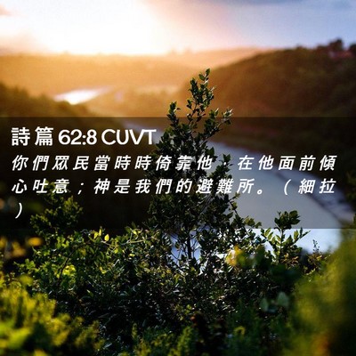 Picture 02 - 詩 篇 62:8 CUVT - 你 們 眾 民 當 時 時 倚 靠 他 ， 在 - Bible Verse Picture