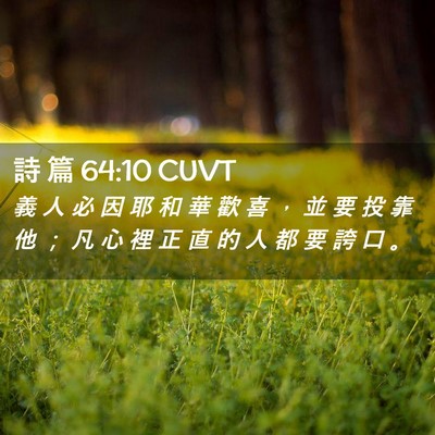 Picture 02 - 詩 篇 64:10 CUVT - 義 人 必 因 耶 和 華 歡 喜 ， 並 要 - Bible Verse Picture