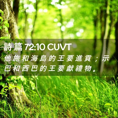 Picture 02 - 詩 篇 72:10 CUVT - 他 施 和 海 島 的 王 要 進 貢 ； 示 - Bible Verse Picture