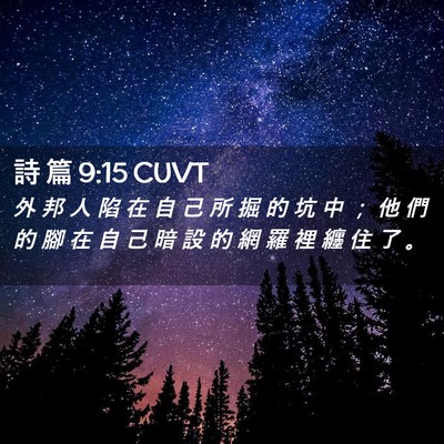 Picture 02 - 詩 篇 9:15 CUVT - 外 邦 人 陷 在 自 己 所 掘 的 坑 中 - Bible Verse Picture