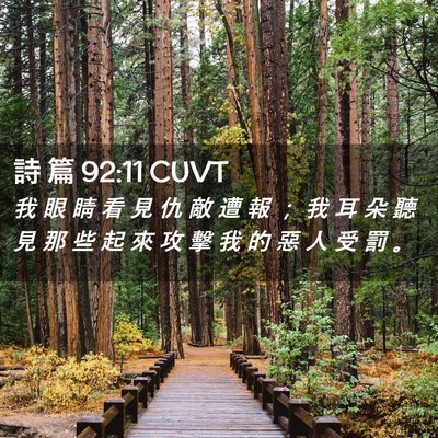 Picture 02 - 詩 篇 92:11 CUVT - 我 眼 睛 看 見 仇 敵 遭 報 ； 我 耳 - Bible Verse Picture