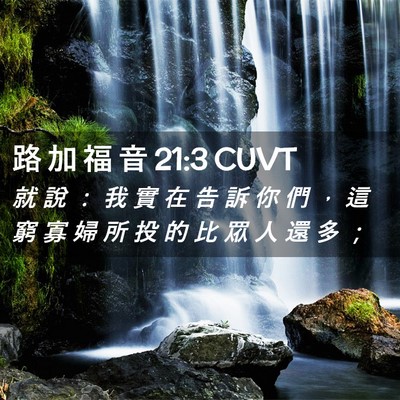 Picture 02 - 路 加 福 音 21:3 CUVT - 就 說 ： 我 實 在 告 訴 你 們 ， 這 - Bible Verse Picture
