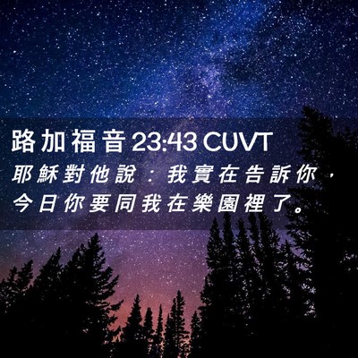 Picture 02 - 路 加 福 音 23:43 CUVT - 耶 穌 對 他 說 ： 我 實 在 告 訴 你 - Bible Verse Picture