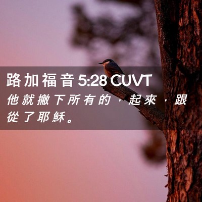 Picture 02 - 路 加 福 音 5:28 CUVT - 他 就 撇 下 所 有 的 ， 起 來 ， 跟 - Bible Verse Picture