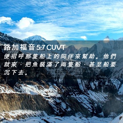 Picture 02 - 路 加 福 音 5:7 CUVT - 便 招 呼 那 隻 船 上 的 同 伴 來 幫 - Bible Verse Picture