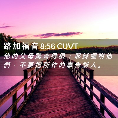 Picture 02 - 路 加 福 音 8:56 CUVT - 他 的 父 母 驚 奇 得 很 ； 耶 穌 囑 - Bible Verse Picture