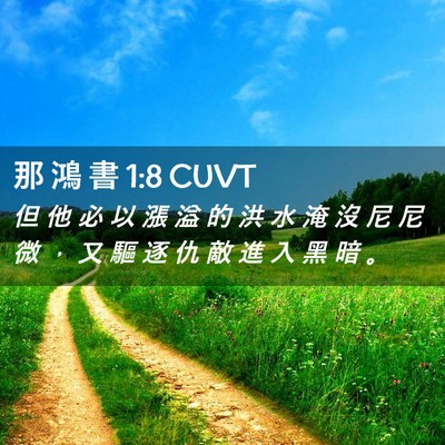 Picture 02 - 那 鴻 書 1:8 CUVT - 但 他 必 以 漲 溢 的 洪 水 淹 沒 尼 - Bible Verse Picture