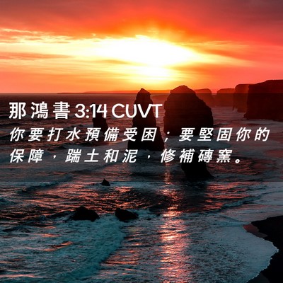 Picture 02 - 那 鴻 書 3:14 CUVT - 你 要 打 水 預 備 受 困 ； 要 堅 固 - Bible Verse Picture