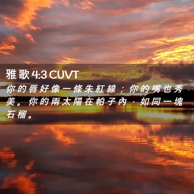 Picture 02 - 雅 歌 4:3 CUVT - 你 的 唇 好 像 一 條 朱 紅 線 ； 你 - Bible Verse Picture