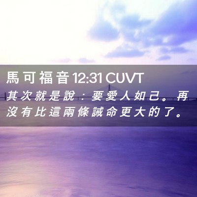 Picture 02 - 馬 可 福 音 12:31 CUVT - 其 次 就 是 說 ： 要 愛 人 如 己 。 - Bible Verse Picture