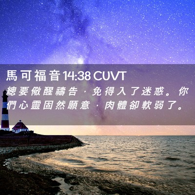 Picture 02 - 馬 可 福 音 14:38 CUVT - 總 要 儆 醒 禱 告 ， 免 得 入 了 迷 - Bible Verse Picture