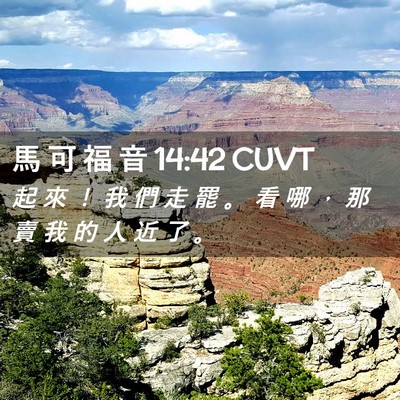 Picture 02 - 馬 可 福 音 14:42 CUVT - 起 來 ！ 我 們 走 罷 。 看 哪 ， 那 - Bible Verse Picture