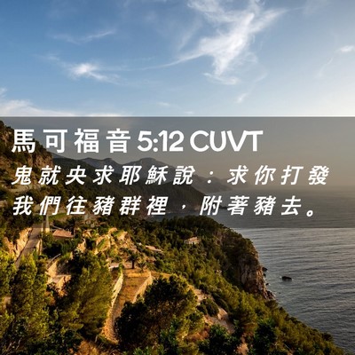 Picture 02 - 馬 可 福 音 5:12 CUVT - 鬼 就 央 求 耶 穌 說 ： 求 你 打 發 - Bible Verse Picture