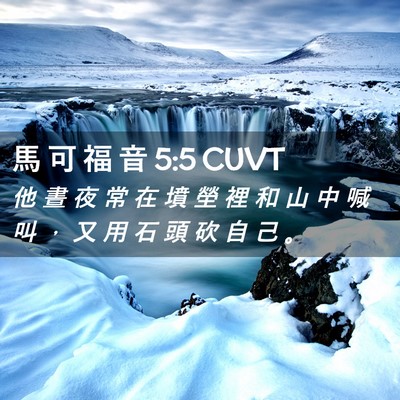 Picture 02 - 馬 可 福 音 5:5 CUVT - 他 晝 夜 常 在 墳 塋 裡 和 山 中 喊 - Bible Verse Picture