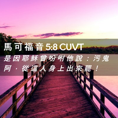 Picture 02 - 馬 可 福 音 5:8 CUVT - 是 因 耶 穌 曾 吩 咐 他 說 ： 污 鬼 - Bible Verse Picture