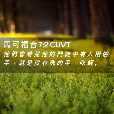 Picture 02 - 馬 可 福 音 7:2 CUVT - 他 們 曾 看 見 他 的 門 徒 中 有 人 - Bible Verse Picture