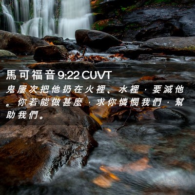 Picture 02 - 馬 可 福 音 9:22 CUVT - 鬼 屢 次 把 他 扔 在 火 裡 、 水 裡 - Bible Verse Picture