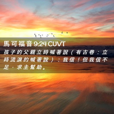 Picture 02 - 馬 可 福 音 9:24 CUVT - 孩 子 的 父 親 立 時 喊 著 說 （ 有 - Bible Verse Picture