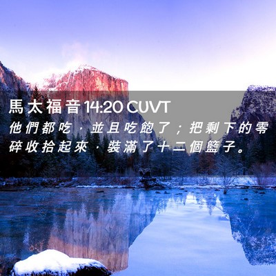 Picture 02 - 馬 太 福 音 14:20 CUVT - 他 們 都 吃 ， 並 且 吃 飽 了 ； 把 - Bible Verse Picture