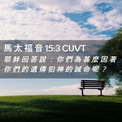 Picture 02 - 馬 太 福 音 15:3 CUVT - 耶 穌 回 答 說 ： 你 們 為 甚 麼 因 - Bible Verse Picture