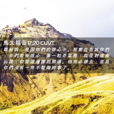 Picture 02 - 馬 太 福 音 17:20 CUVT - 耶 穌 說 ： 是 因 你 們 的 信 心 小 - Bible Verse Picture