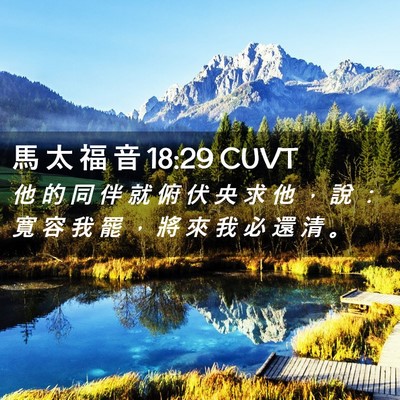 Picture 02 - 馬 太 福 音 18:29 CUVT - 他 的 同 伴 就 俯 伏 央 求 他 ， 說 - Bible Verse Picture