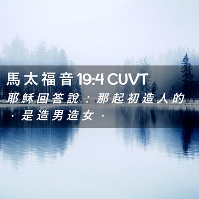 Picture 02 - 馬 太 福 音 19:4 CUVT - 耶 穌 回 答 說 ： 那 起 初 造 人 的 - Bible Verse Picture