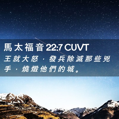 Picture 02 - 馬 太 福 音 22:7 CUVT - 王 就 大 怒 ， 發 兵 除 滅 那 些 兇 - Bible Verse Picture