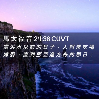 Picture 02 - 馬 太 福 音 24:38 CUVT - 當 洪 水 以 前 的 日 子 ， 人 照 常 - Bible Verse Picture