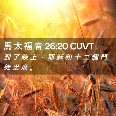 Picture 02 - 馬 太 福 音 26:20 CUVT - 到 了 晚 上 ， 耶 穌 和 十 二 個 門 - Bible Verse Picture