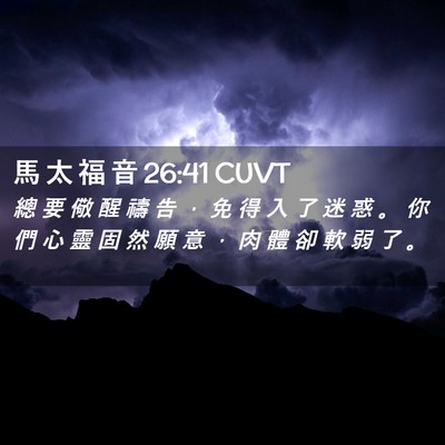Picture 02 - 馬 太 福 音 26:41 CUVT - 總 要 儆 醒 禱 告 ， 免 得 入 了 迷 - Bible Verse Picture