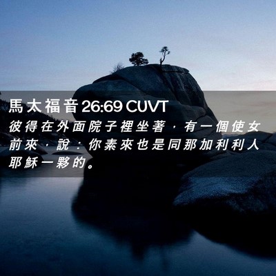 Picture 02 - 馬 太 福 音 26:69 CUVT - 彼 得 在 外 面 院 子 裡 坐 著 ， 有 - Bible Verse Picture