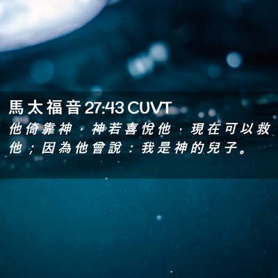 Picture 02 - 馬 太 福 音 27:43 CUVT - 他 倚 靠 神 ， 神 若 喜 悅 他 ， 現 - Bible Verse Picture