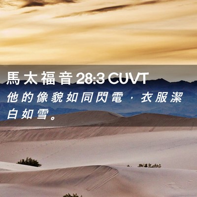 Picture 02 - 馬 太 福 音 28:3 CUVT - 他 的 像 貌 如 同 閃 電 ， 衣 服 潔 - Bible Verse Picture