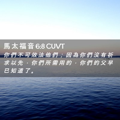 Picture 02 - 馬 太 福 音 6:8 CUVT - 你 們 不 可 效 法 他 們 ； 因 為 你 - Bible Verse Picture