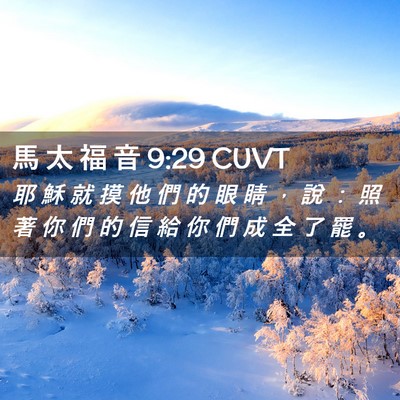 Picture 02 - 馬 太 福 音 9:29 CUVT - 耶 穌 就 摸 他 們 的 眼 睛 ， 說 ： - Bible Verse Picture