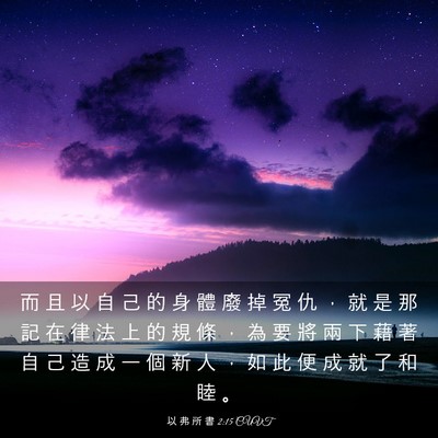Picture 03 - 以 弗 所 書 2:15 CUVT - 而 且 以 自 己 的 身 體 廢 掉 冤 仇 - Bible Verse Picture
