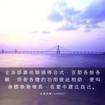 Picture 03 - 以 弗 所 書 4:16 CUVT - 全 身 都 靠 他 聯 絡 得 合 式 ， 百 - Bible Verse Picture