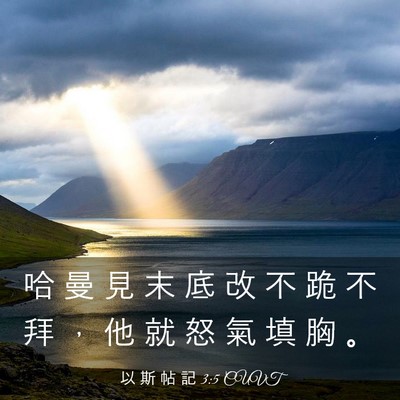 Picture 03 - 以 斯 帖 記 3:5 CUVT - 哈 曼 見 末 底 改 不 跪 不 拜 ， 他 - Bible Verse Picture