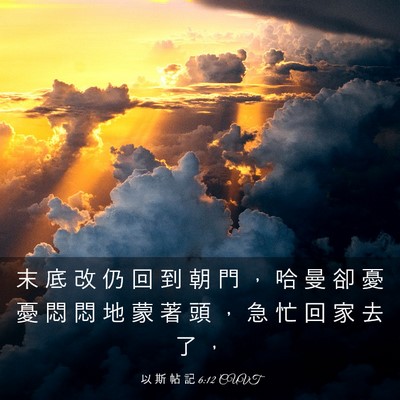 Picture 03 - 以 斯 帖 記 6:12 CUVT - 末 底 改 仍 回 到 朝 門 ， 哈 曼 卻 - Bible Verse Picture