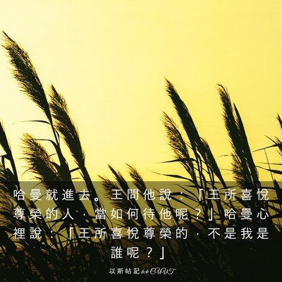 Picture 03 - 以 斯 帖 記 6:6 CUVT - 哈 曼 就 進 去 。 王 問 他 說 ： 「 - Bible Verse Picture