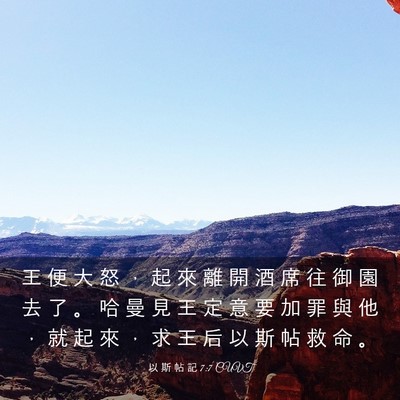 Picture 03 - 以 斯 帖 記 7:7 CUVT - 王 便 大 怒 ， 起 來 離 開 酒 席 往 - Bible Verse Picture