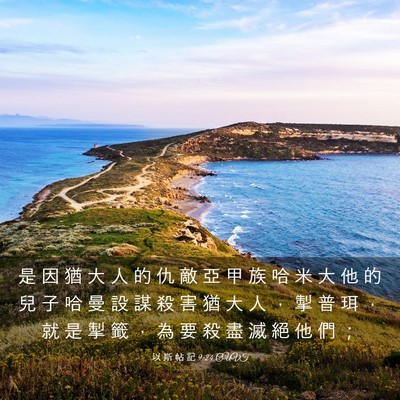 Picture 03 - 以 斯 帖 記 9:24 CUVT - 是 因 猶 大 人 的 仇 敵 亞 甲 族 哈 - Bible Verse Picture