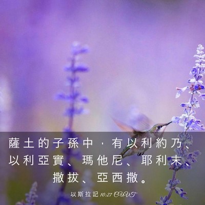 Picture 03 - 以 斯 拉 記 10:27 CUVT - 薩 土 的 子 孫 中 ， 有 以 利 約 乃 - Bible Verse Picture