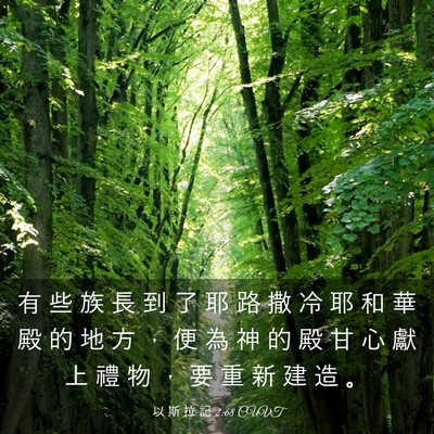 Picture 03 - 以 斯 拉 記 2:68 CUVT - 有 些 族 長 到 了 耶 路 撒 冷 耶 和 - Bible Verse Picture
