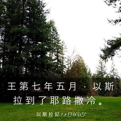 Picture 03 - 以 斯 拉 記 7:8 CUVT - 王 第 七 年 五 月 ， 以 斯 拉 到 了 - Bible Verse Picture