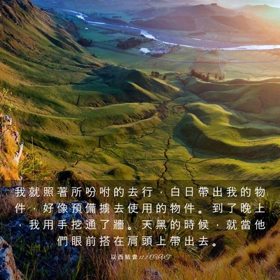 Picture 03 - 以 西 結 書 12:7 CUVT - 我 就 照 著 所 吩 咐 的 去 行 ， 白 - Bible Verse Picture