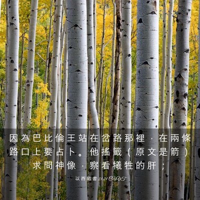 Picture 03 - 以 西 結 書 21:21 CUVT - 因 為 巴 比 倫 王 站 在 岔 路 那 裡 - Bible Verse Picture